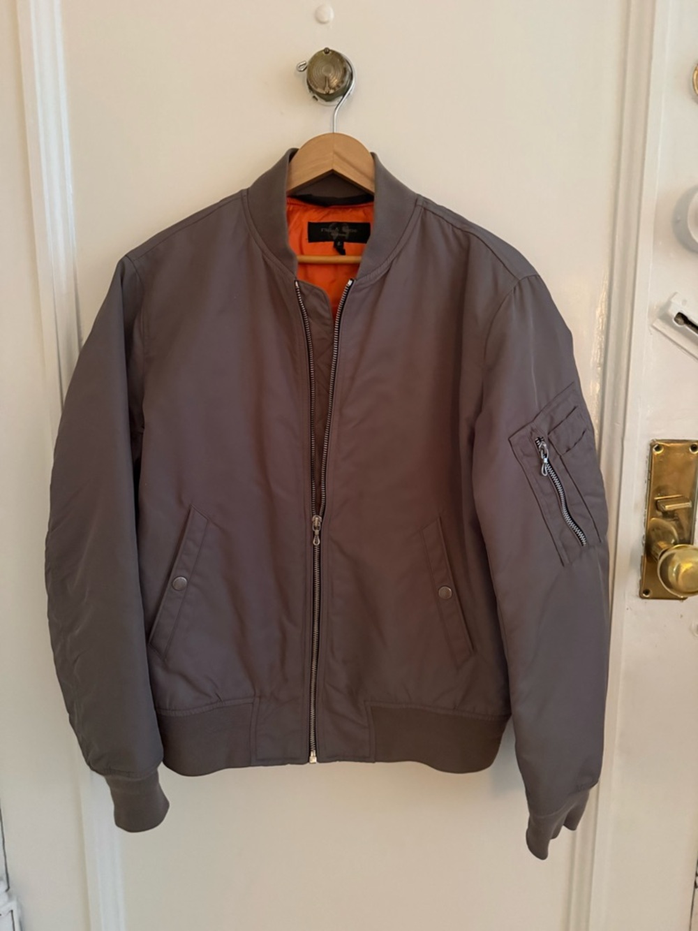 rag & bone Gray Bomber Jacket with Orange Lining